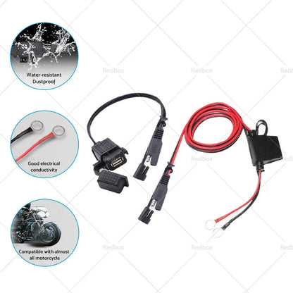 Waterproof Motorcycle SAE to USB Charger Cable Adapter for GPS Phone