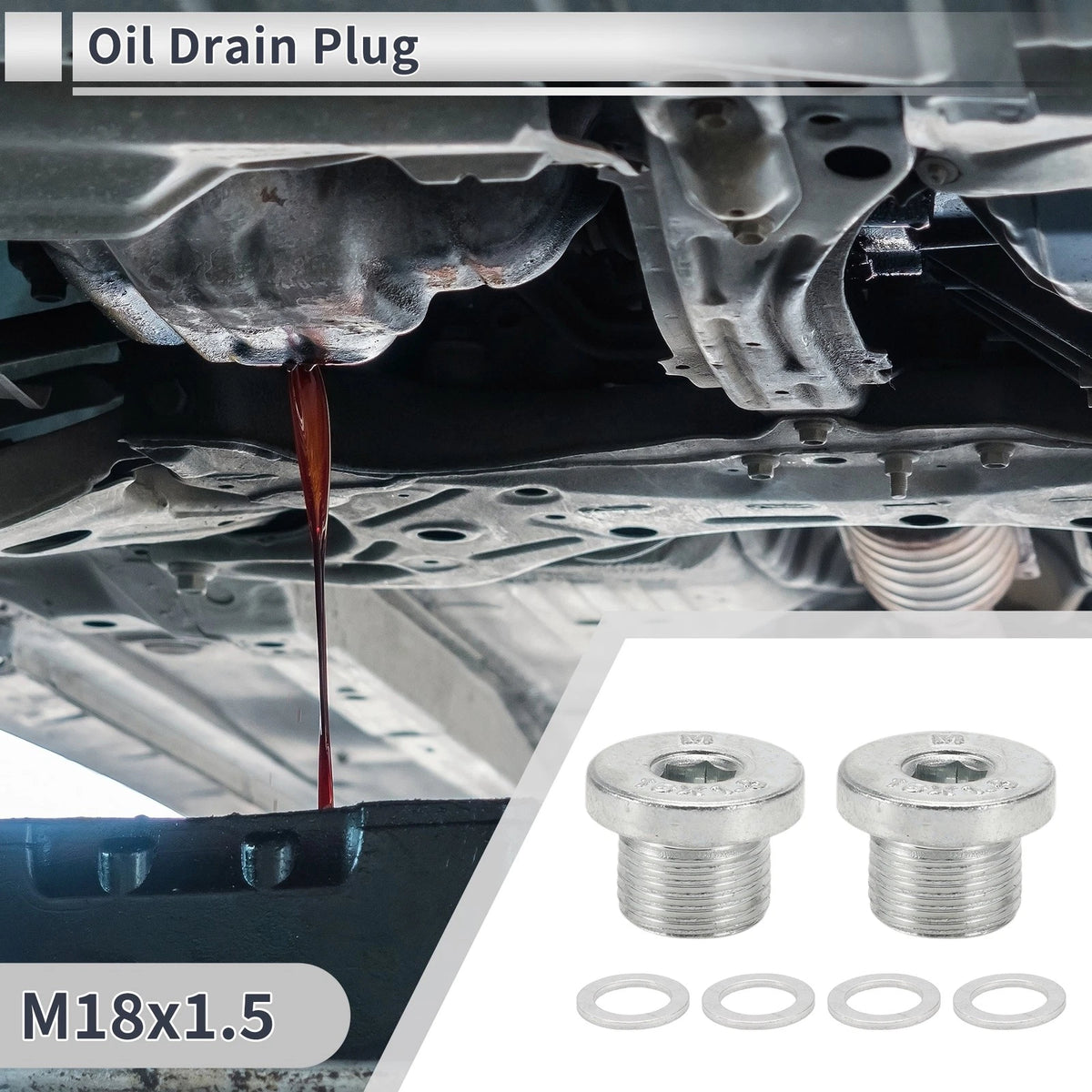 M18x1.5 0.71" Height Engine Oil Drain Plug with Gasket for Car Motorcycle