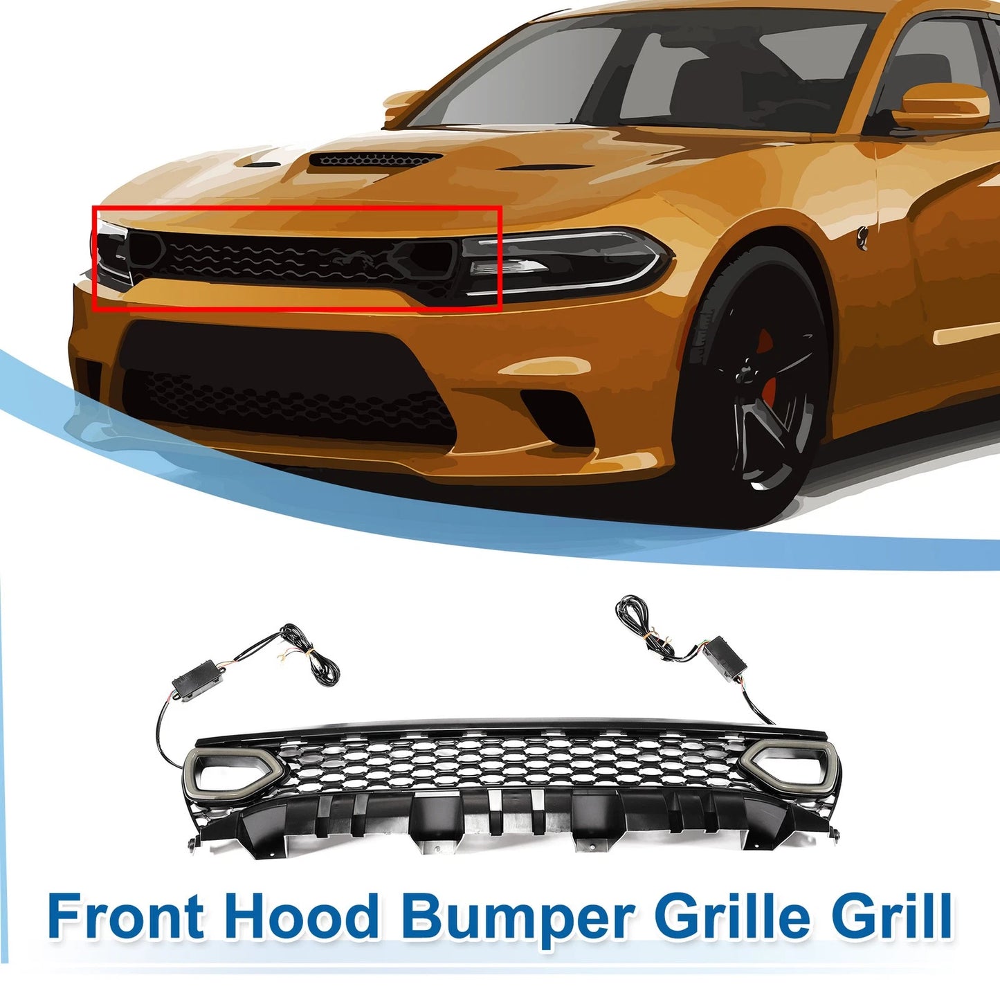 Front Upper Hood Bumper Grille Plastic Grill for Dodge Charger (2015 - 2023)