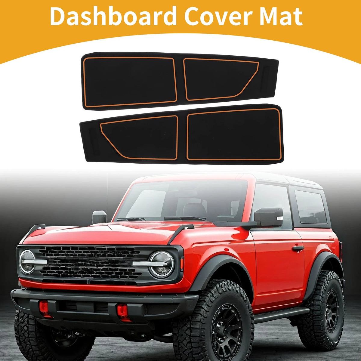 Dashboard Cover for Ford Bronco Accessories 2021-2024 Black Orange 1 Set