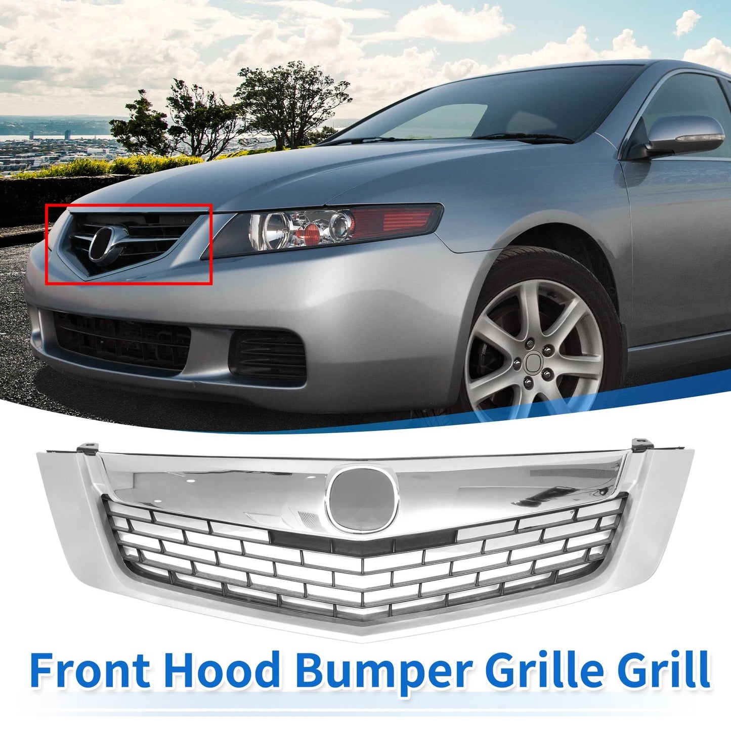 Grille Front Upper Bumper for Acura TSX Chrome Silver-Tone (2009)
