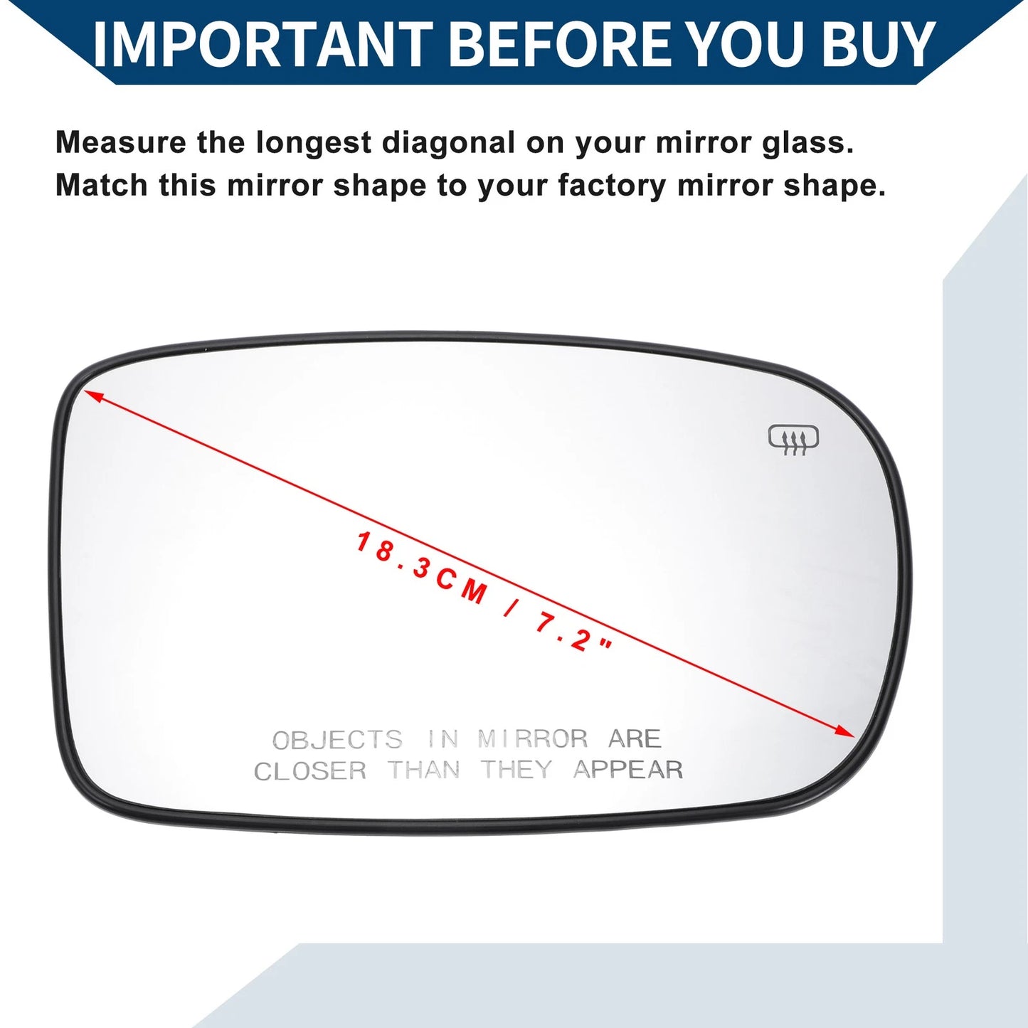Heated Right Side Mirror Glass Replacement for Chrysler 200/300