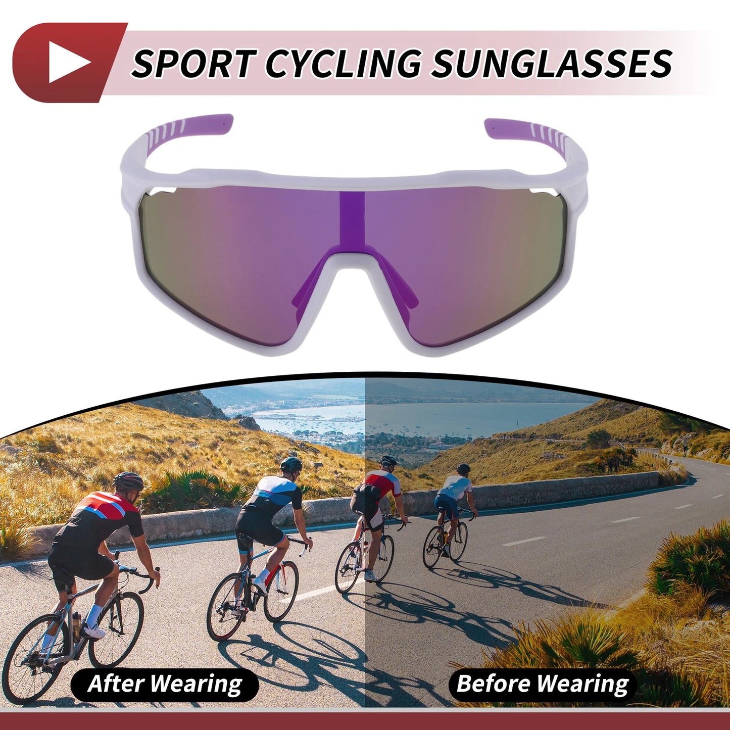 1 x Motorcycle Goggles Purple Lens White Frame Triacetyl Cellulose for Motorcycle