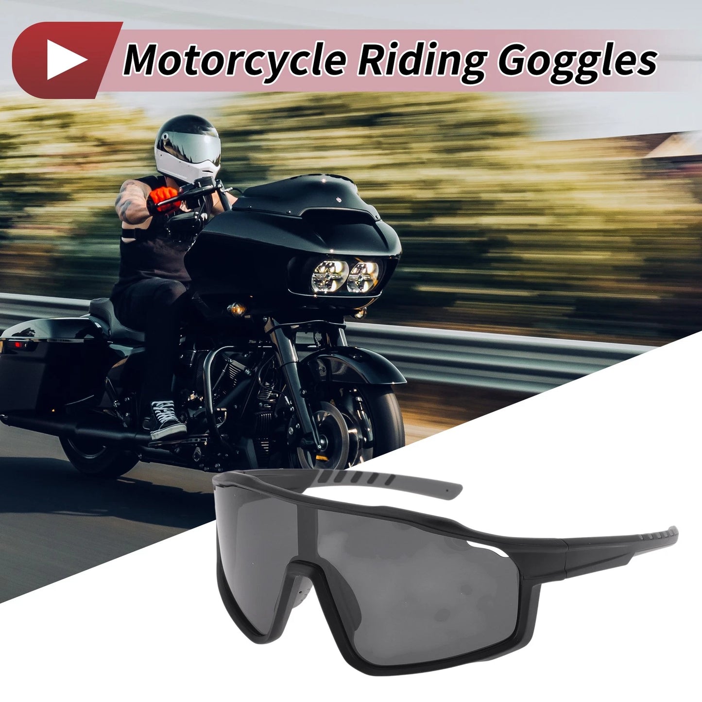 Set Motorcycle Goggles Black Lens Gray Frame Tri-Acetyl Cellulos for Motorcycle