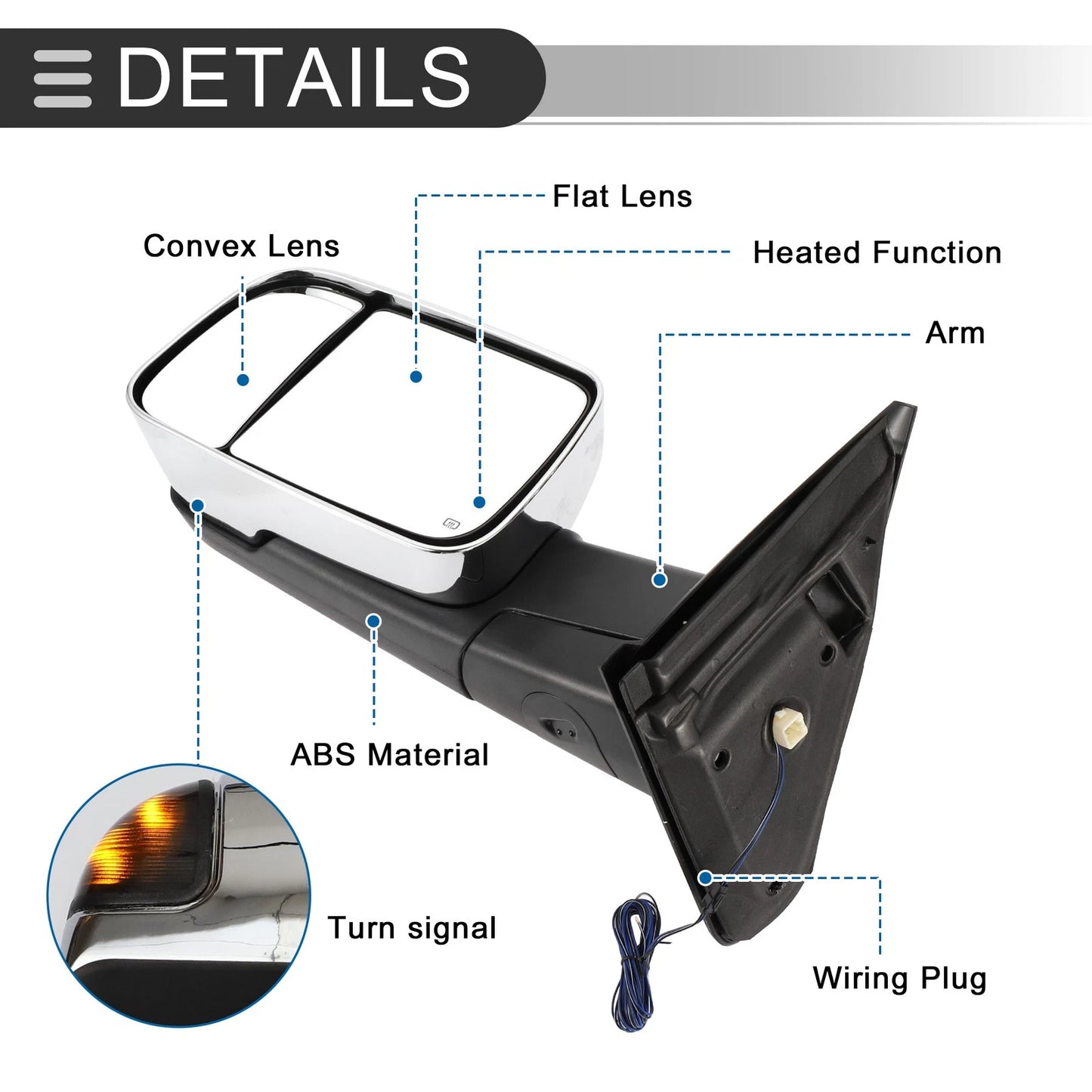 Tow Mirrors for Dodge Ram 1500 with Turn Signal Light Silver Tone 1 pair