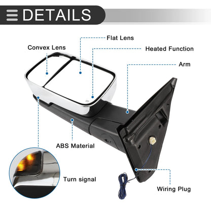 Tow Mirrors for Dodge Ram 1500 with Turn Signal Light Silver Tone 1 pair