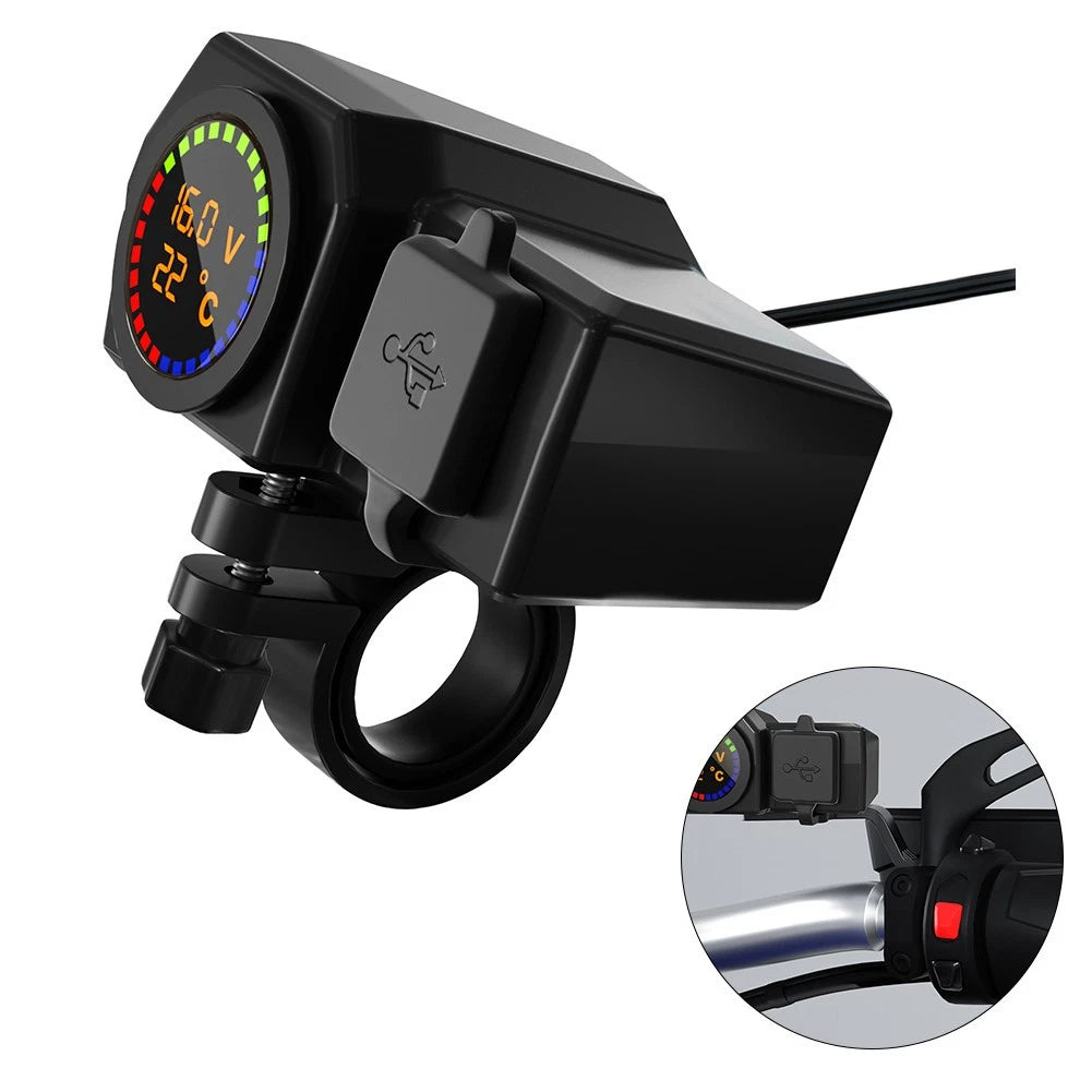 Waterproof Charger with Voltmeter and Temperature Display