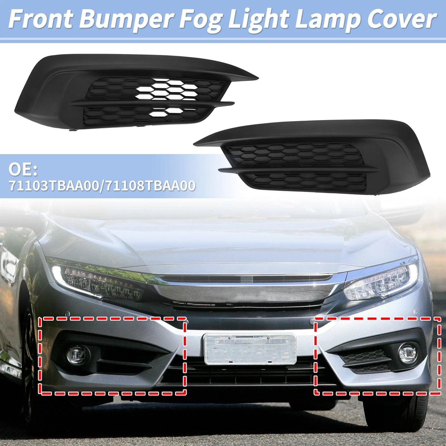 Front Bumper Fog Light Lamp Cover for Honda Civic (2016-2018)