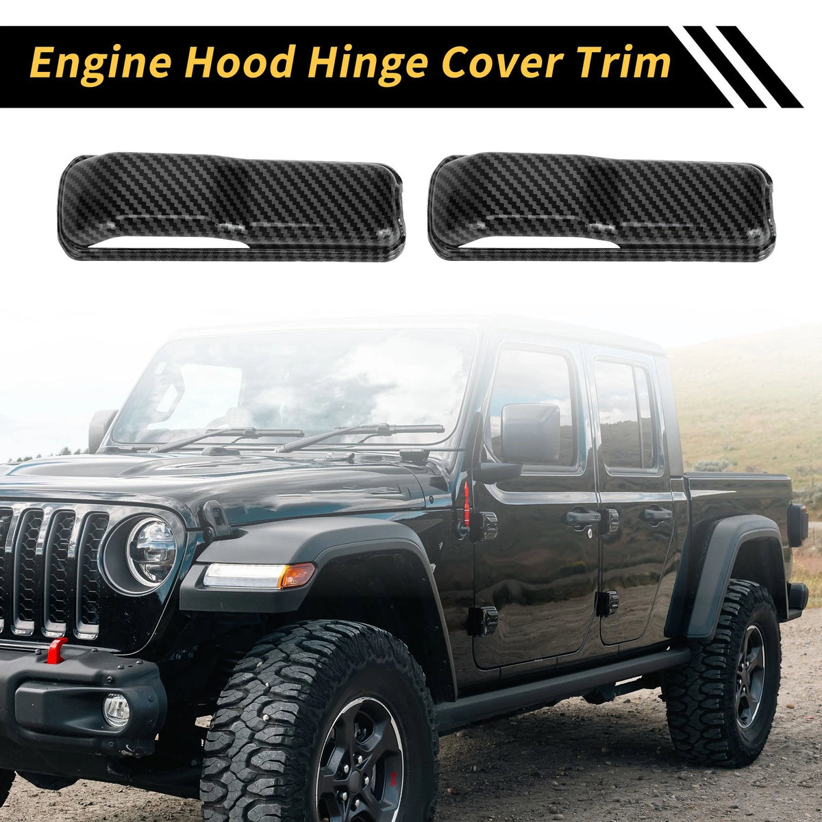 2 x Engine Hood Hinge Covers for Jeep Wrangler JL JLU (2018-2022) Carbon Fiber