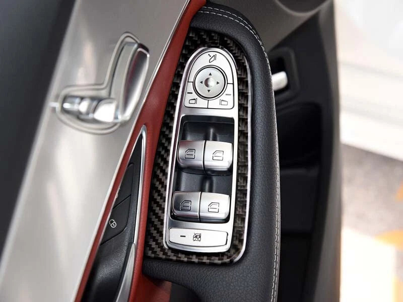 Carbon Fiber Window Switch Buttons Cover Trim Fit For Benz C GLC Class 2015-2018