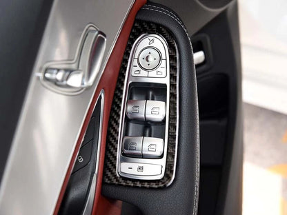 Carbon Fiber Window Switch Buttons Cover Trim Fit For Benz C GLC Class 2015-2018