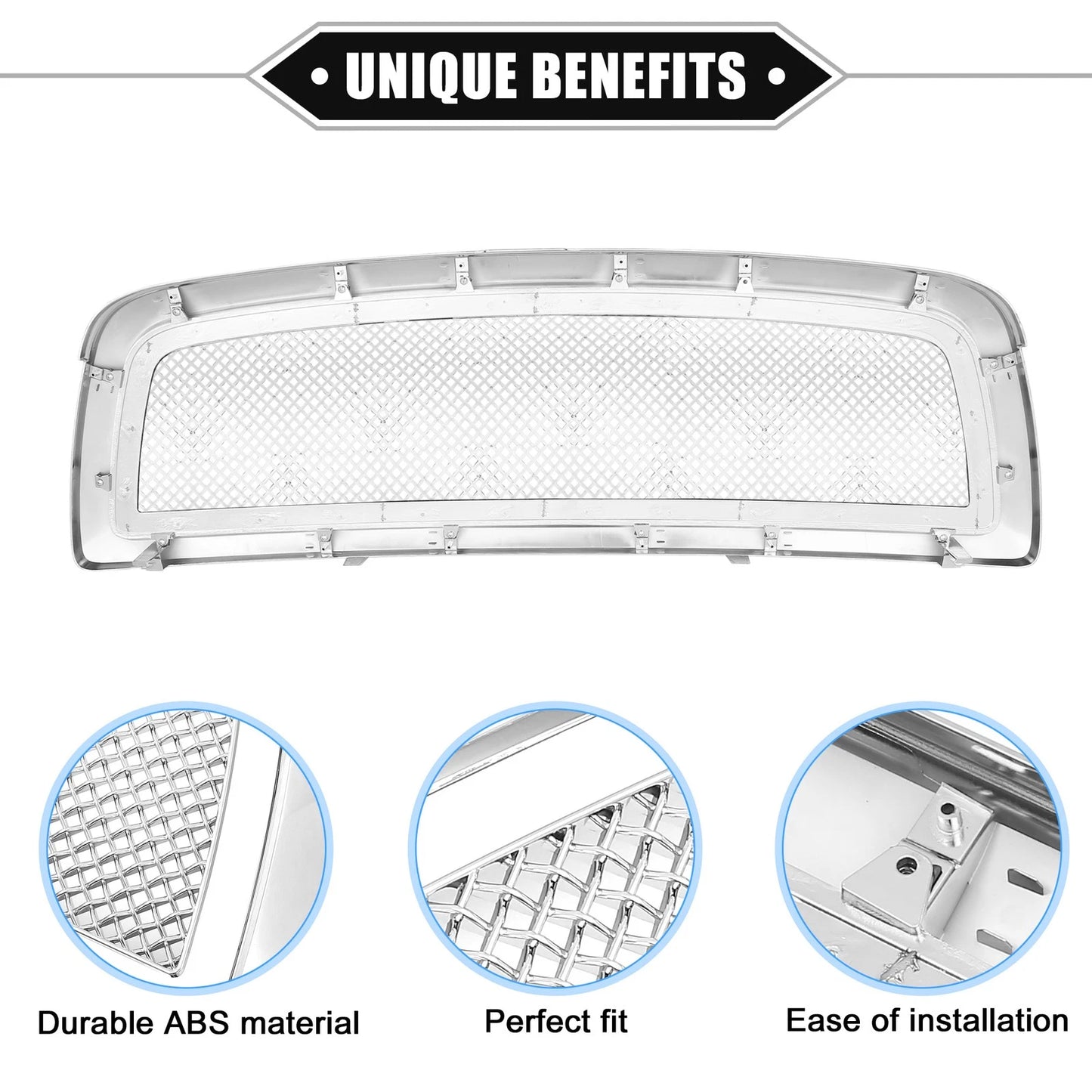 Front Grille Assembly for Dodge Ram 1500 Chrome Silver Tone (2009-2010)