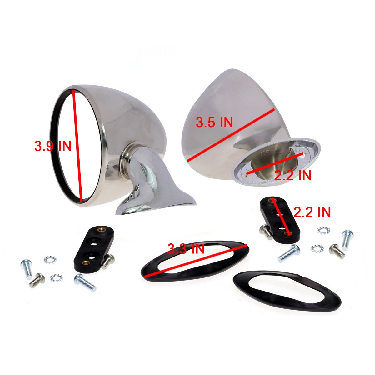 Chrome Steel Fender Door Mirror x2 for Ford Escort Fiesta Oldsmobile Toronado