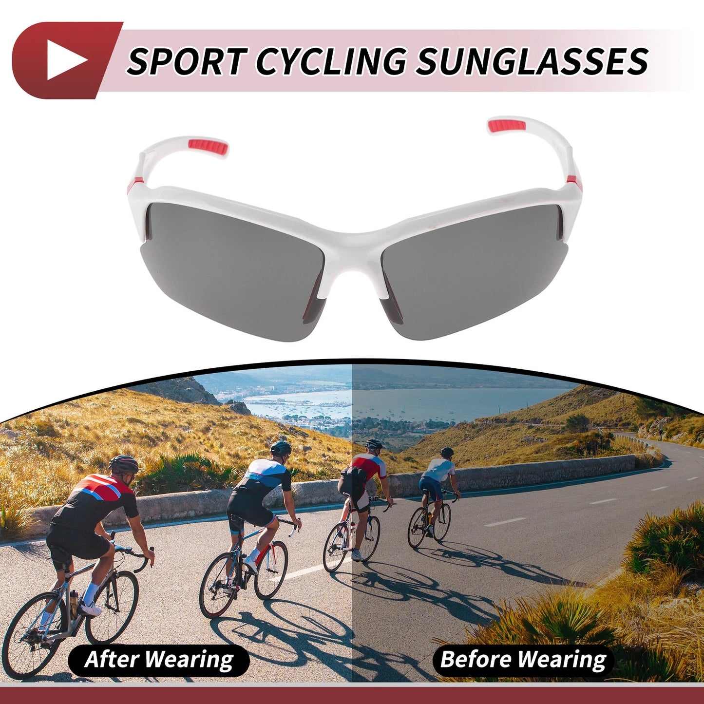 Motorcycle Riding Goggles Deep Gray Lens White Red Frame Triacetyl Cellulose PC
