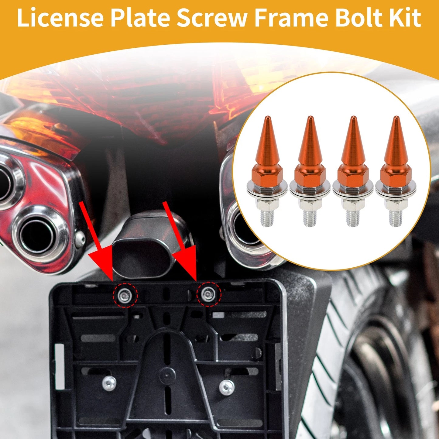 License Plate Screws Cover 54mm Orange 4 Pcs for Universal Motorcycle