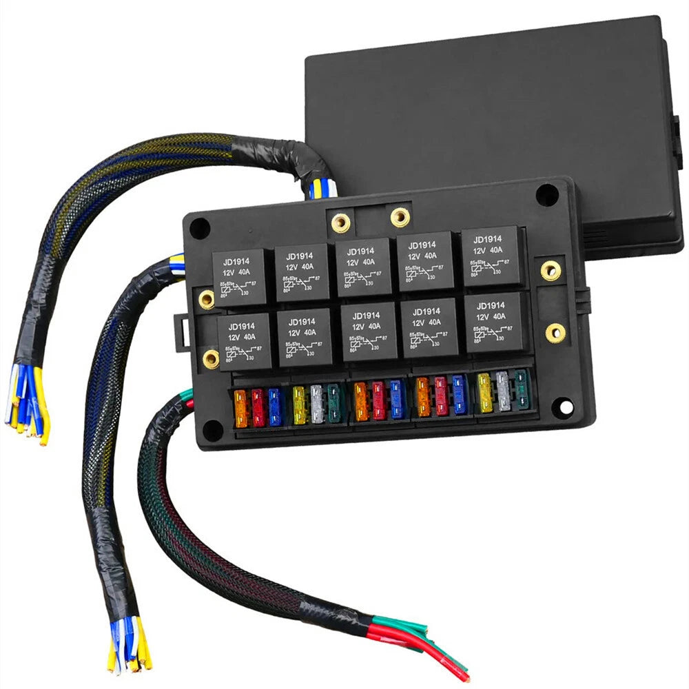 10 x 5Pin 40A Relay & 15 Fuses Pre-Wired Fuse Relay Box for RV Car SUV Boat