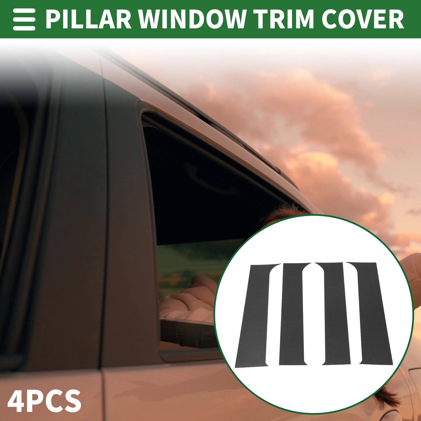 4pcs Door Pillar Window Trim for Ford F-250 (1999-2014) Carbon Fiber Black