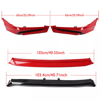 Front Spoiler Lip 4 x for Honda Civic (2022-2024) Black Red