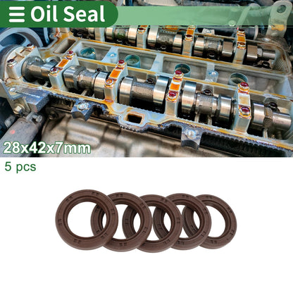 Oil Seal FKM Rubber 28x42x7mm High Pressure Brown 5 Pcs