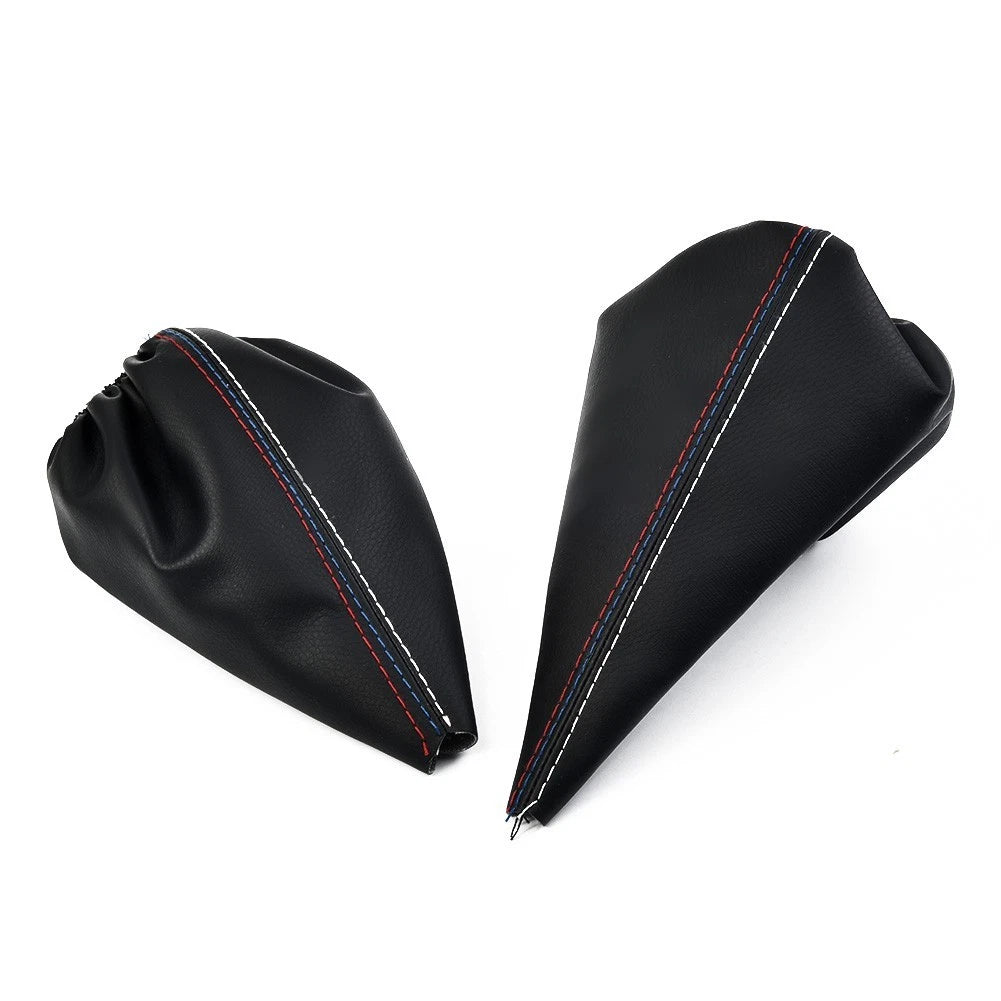 Set Gear Shift Knob and Handbrake Gaiter Black PU Leather for 3 Series E36