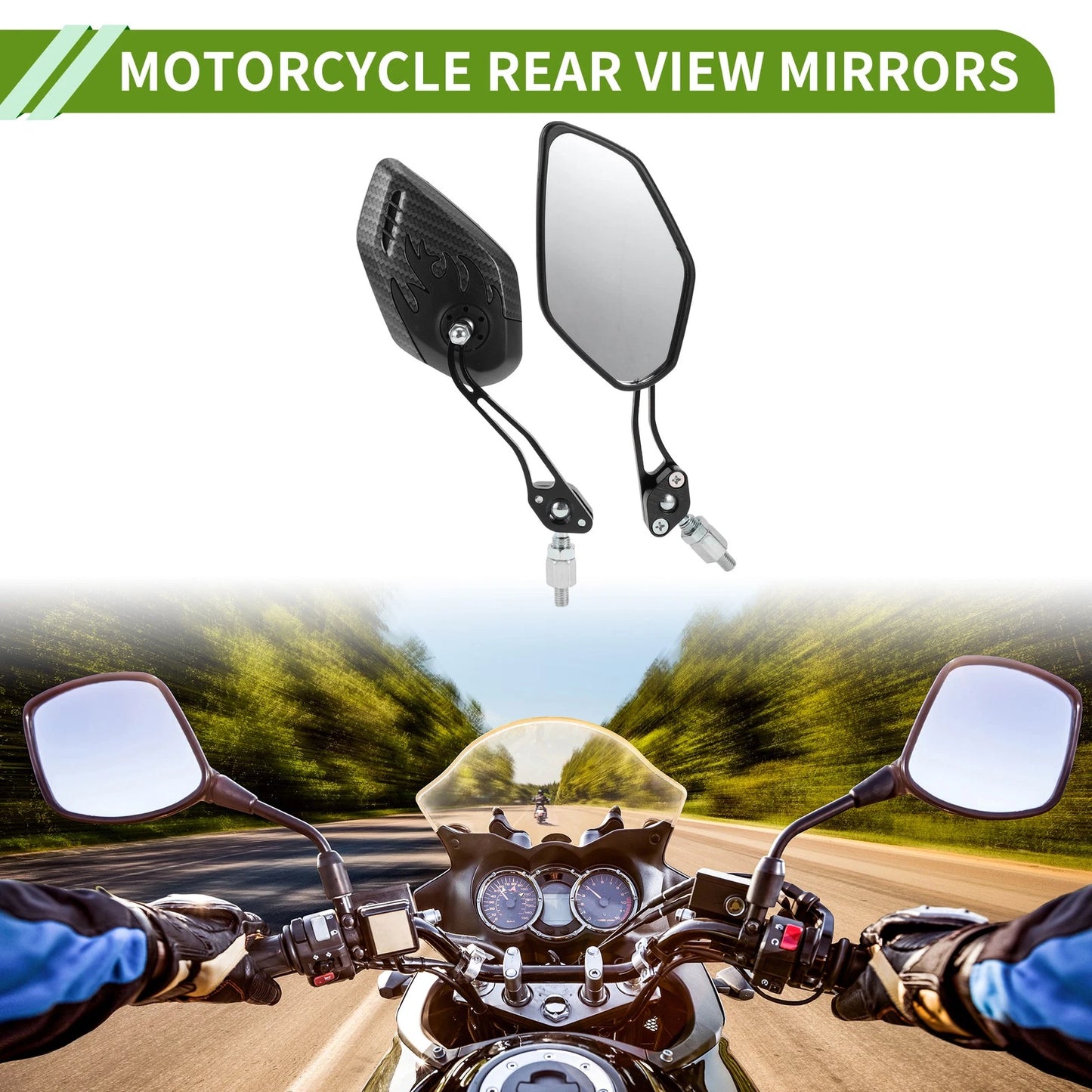 Mirror / 1set / Rear View Mirror Polygonal Carbon Black for Motorcycle