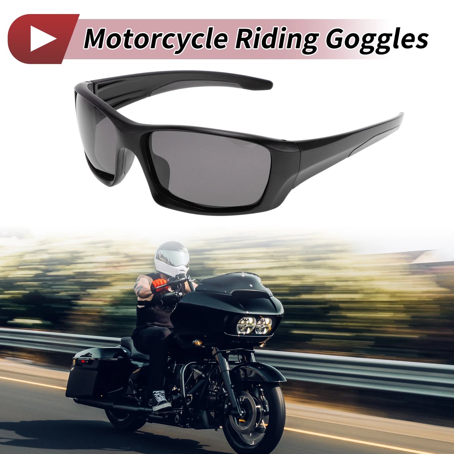 Goggles Deep Gray Lens Black Frame UV400 for Motorcycle Riding