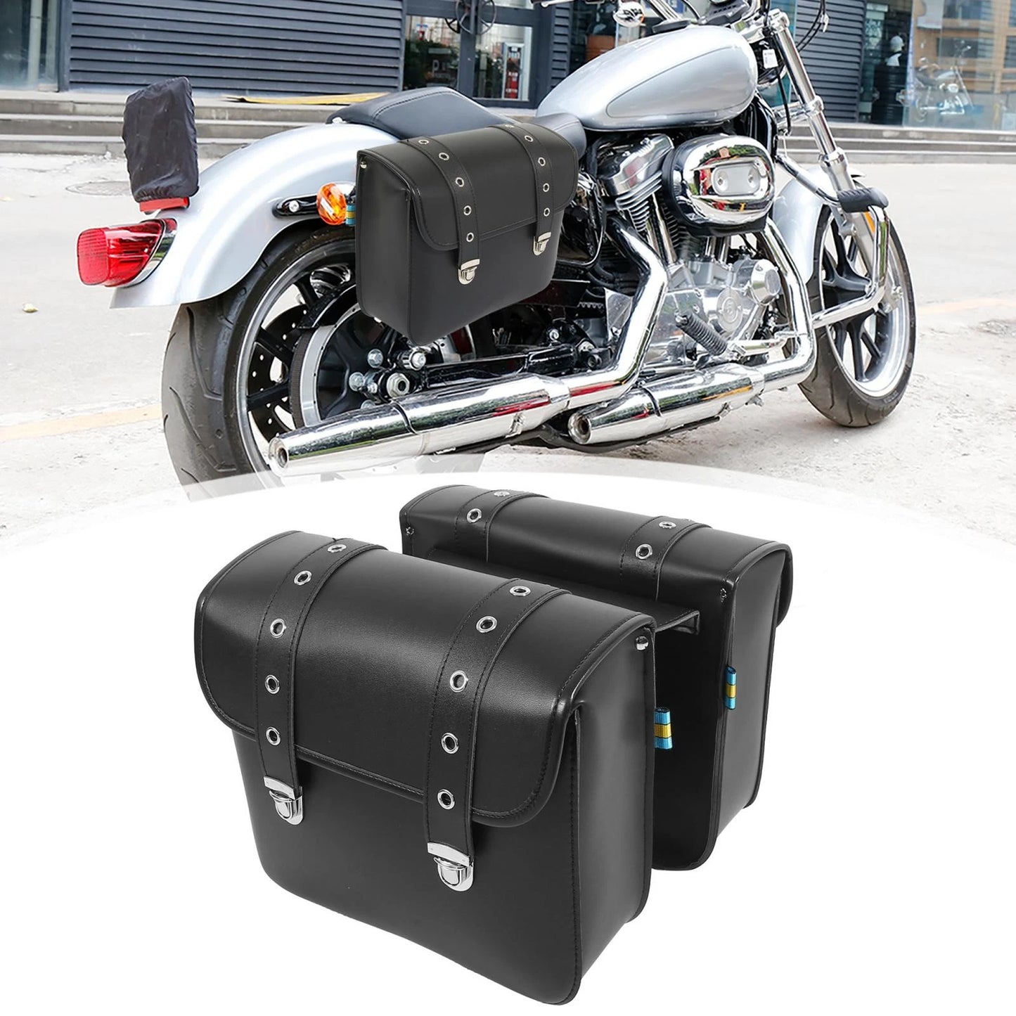 Pair Motorcycle Saddlebag Side Tool Bags Waterproof Faux Leather for Make Model