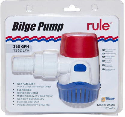 Rule Bilge Pump 360GPH Non-Automatic 12V for Rule 360 Series Models