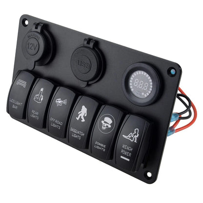 6 Gang Waterproof Circuit Breaker Toggle Rocker Switch Panel for Universal Car