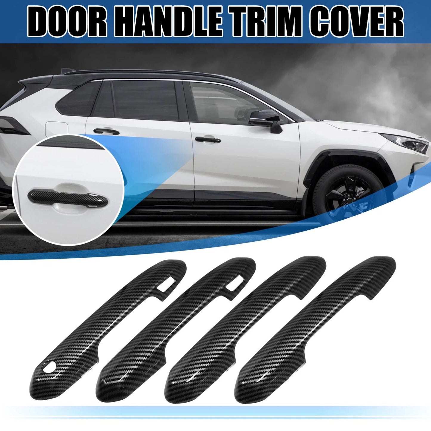 4 x Door Handle Cover Trim for Toyota RAV4 (2019-2021) Carbon Fiber Black