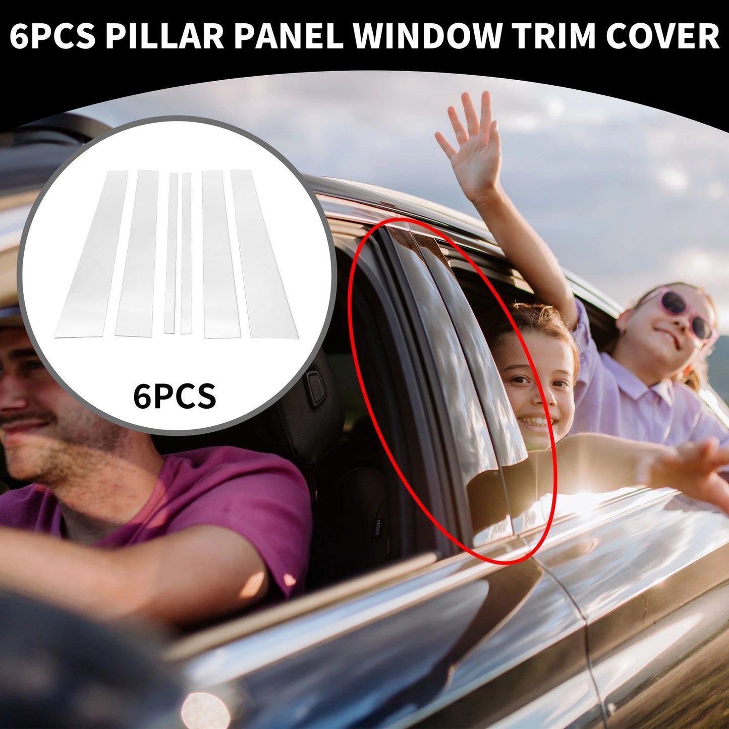 6 Pcs Chrome Silver Window Trim Covers for Ford Expedition (1997-2016)