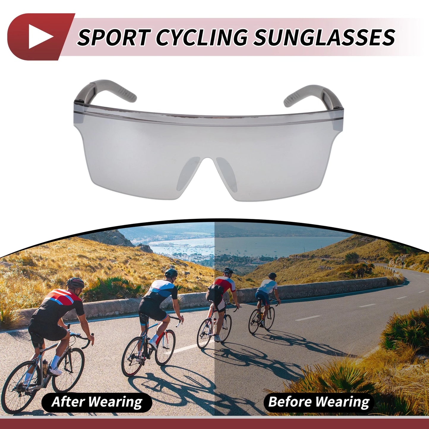 1 x Motorcycle Riding Goggles Silver Tone Lens Black Frame Cycling Sunglasses