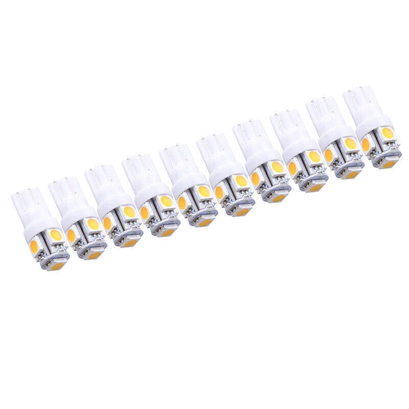 10x T10 LED Bulbs for Car Interior License Lights - 2825 192 194 5050 White