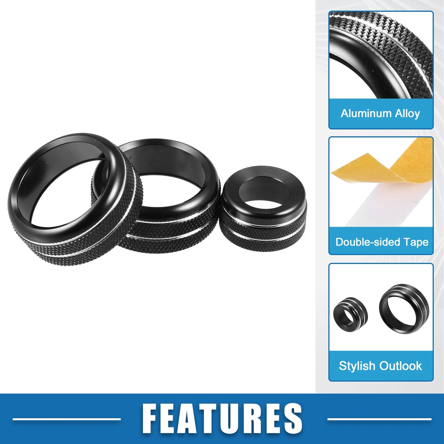 AC Audio Volume Knob Ring Cover for BMW F20 F22 F30 F31 Black (Set of 3)