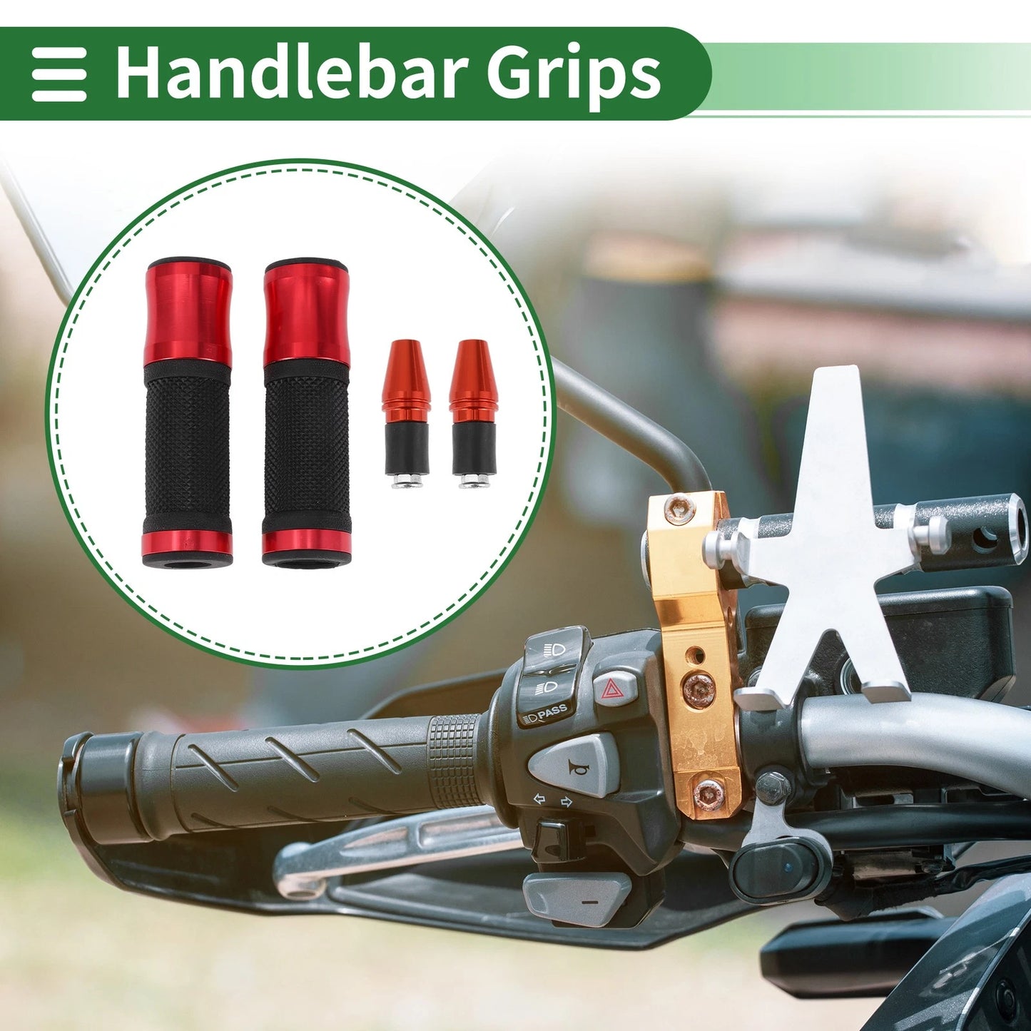 Motorcycle Hand Grips Cover Kit Handlebar Cover Aluminum Alloy Red Rubber