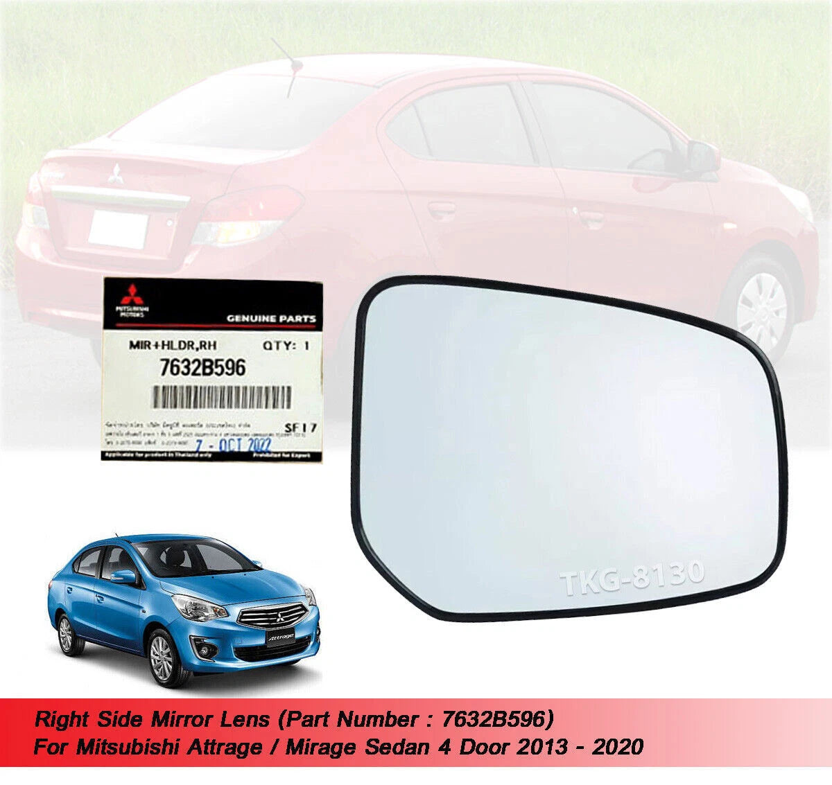 Side Mirror Lens for Mitsubishi Attrage Mirage Sedan (2013-2022)