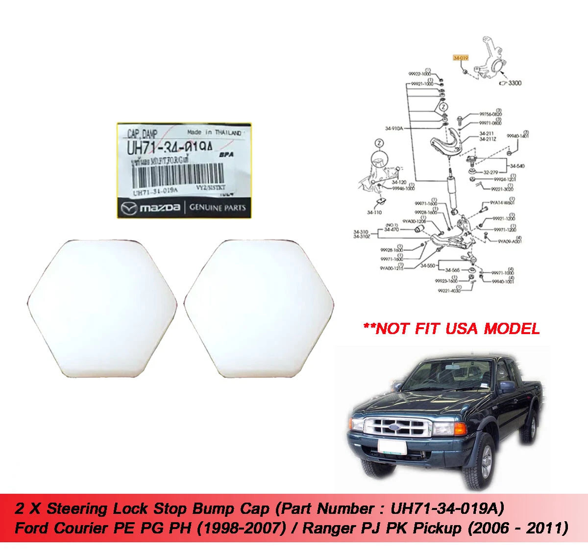 Steering Lock Stop Bump Cap for Ford Courier Ranger (1998-2011)
