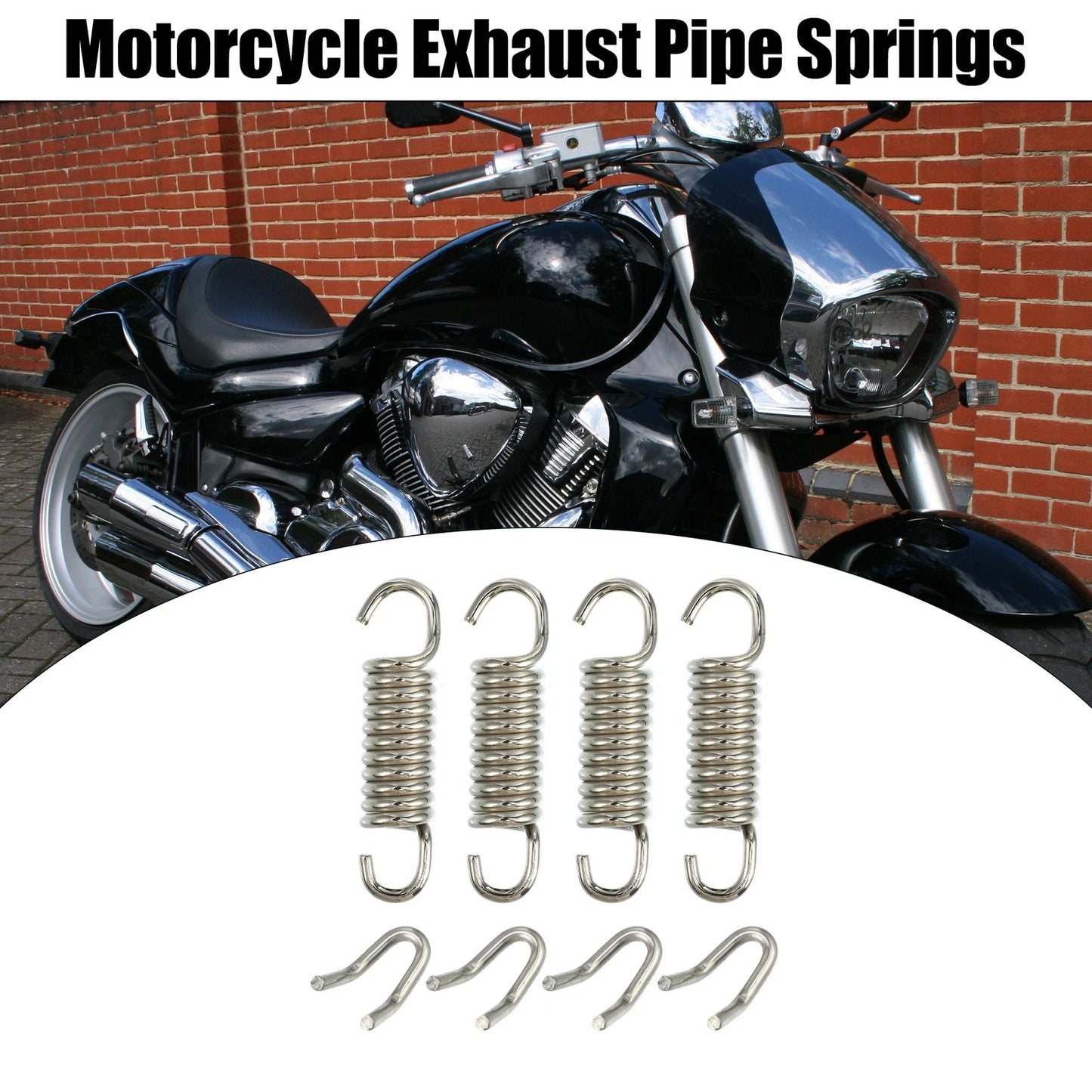 4 x Set 43mm 1.69" Exhaust Pipe Spring with U Shape Hook Silver Tone for Motorcycle