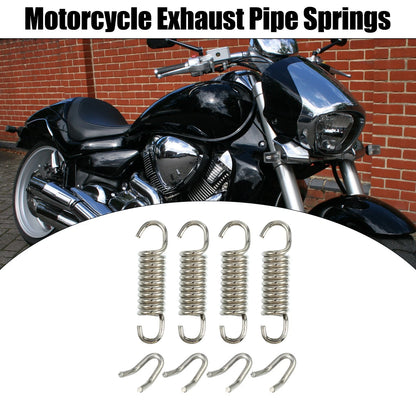 4 x Set 43mm 1.69" Exhaust Pipe Spring with U Shape Hook Silver Tone for Motorcycle