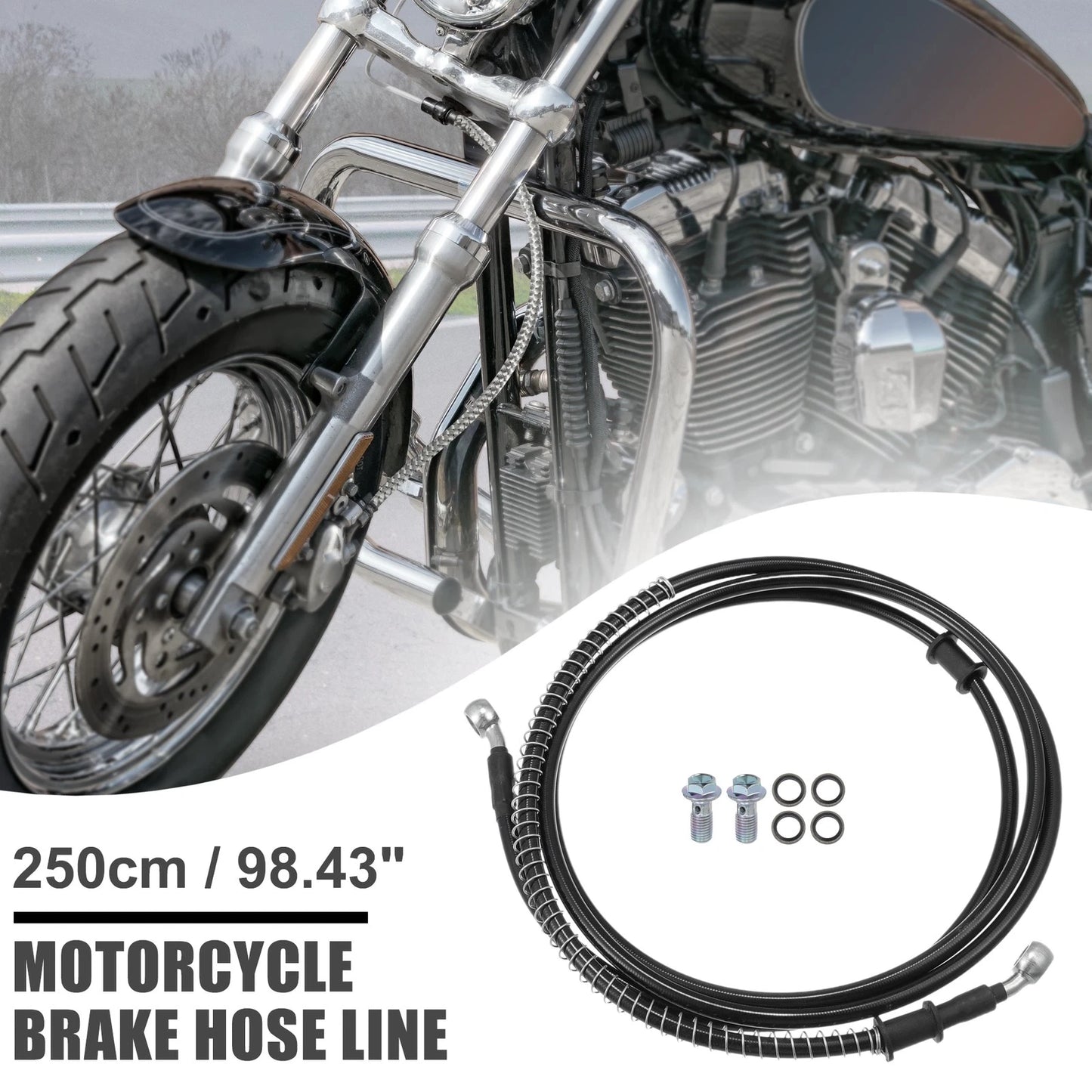 Brake Line Oil Hose Pipe with Spring Protection 250cm 1 Set for Motorcycle
