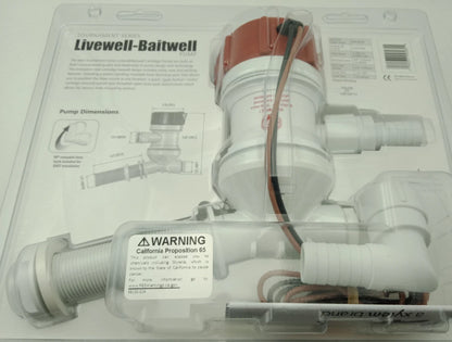 Livewell Baitwell Pump 800 GPH for Rule, Angled Cartridge, Dual Port