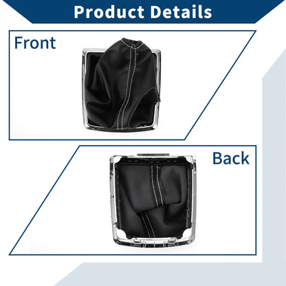 Car Gear Shift Stick Gaiter Black White Leather for Ford Focus (2005-2012)