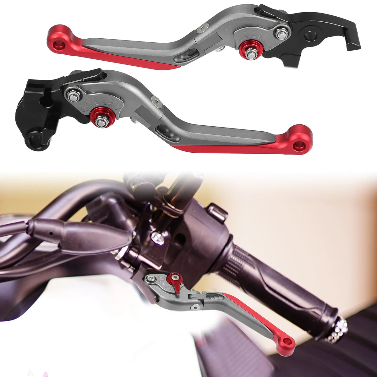 Pair Titanium Tone Red Brake Clutch Levers for Suzuki Gixxer SF250