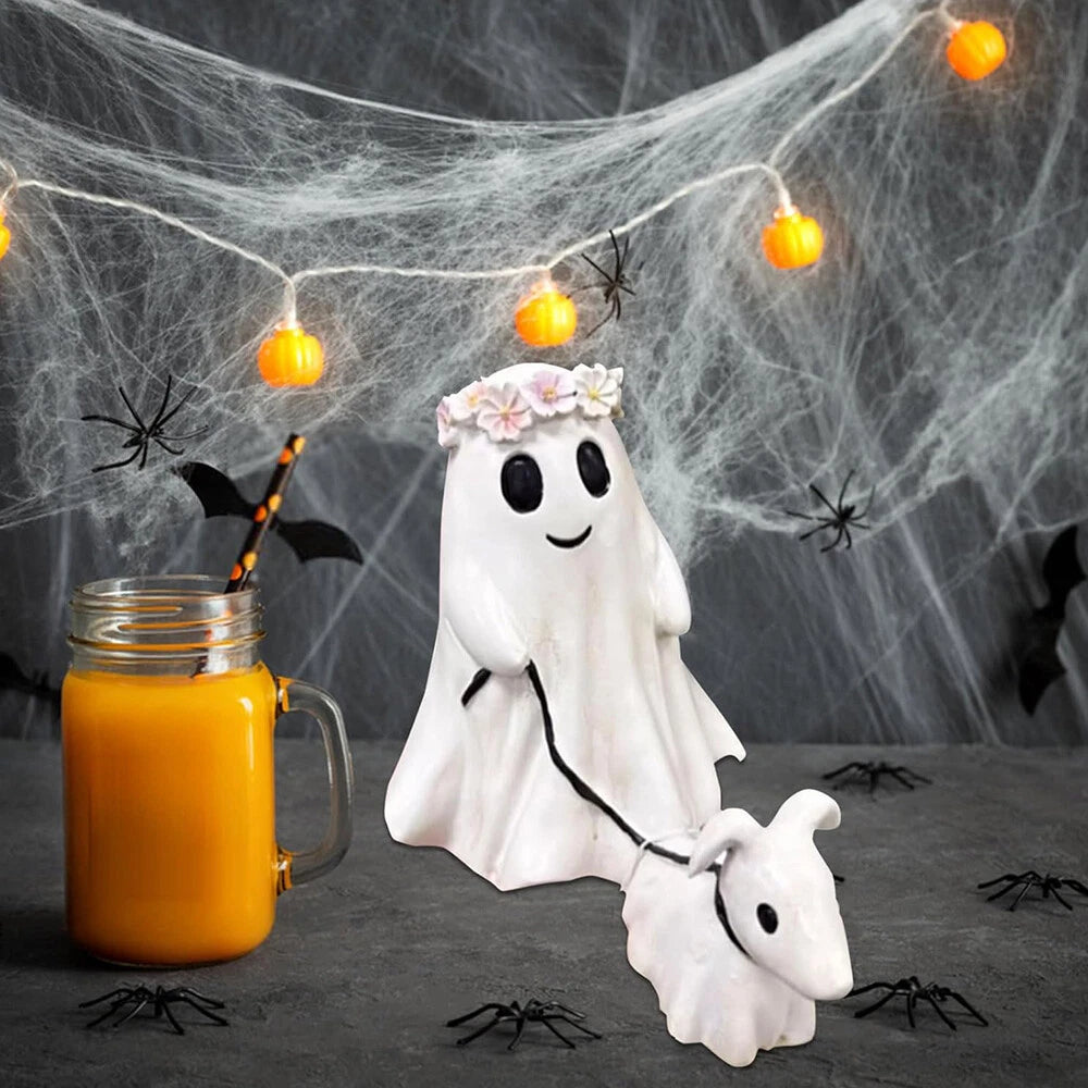 Cute Halloween Ghost Walking Dog Statue Decorations for Indoor Outdoor