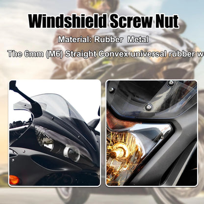 20pcs M6 Straight Convex Black Rubber Windshield Screws Bolts Nuts for Motorcycle