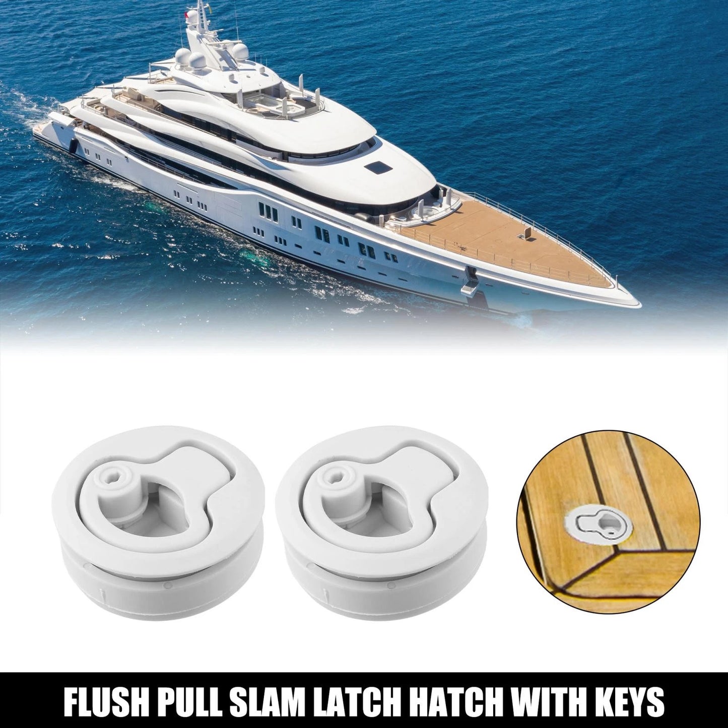2 x Round Flush Pull Slam Latch Hatch with Key Beige for RV Marine Boat Deck