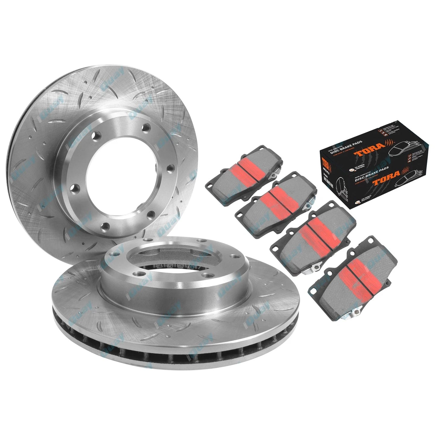 2 x Front Slotted Disc Rotors & Brake Pads for Toyota FJ80 HDJ80 HZJ80 (1990-1992)