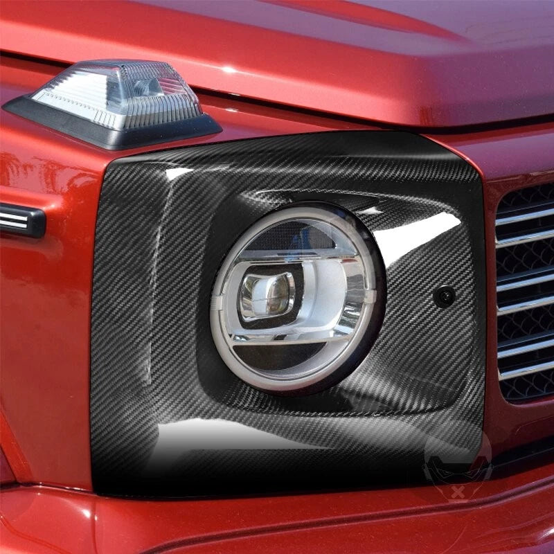 100% Carbon Fiber Front Headlight Cover Trim for Benz G500 G63 W464 2019-2023