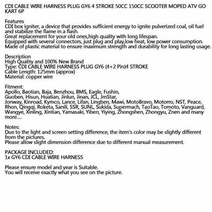 CDI Cable 2 Plug for China Scooter JM STAR MOTINO SHENKE RIEJU YIYING (2000-2023)