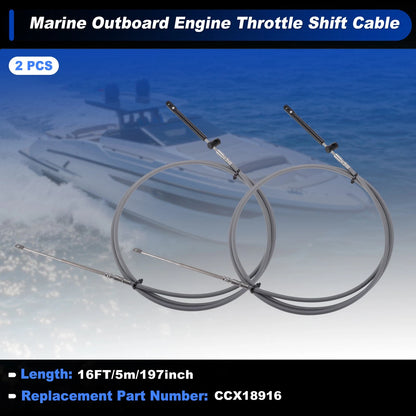 2 x 5m Boat Throttle Shift Control Cable Marine Outboard Remote Cable Grey